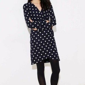 LOFT Navy/White Polka Dot Long Sleeve Wrap Dress
